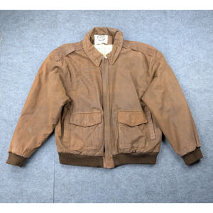 GIII Leather Jacket Mens Large Flight Bomber Vintage Brown Global Identity 90s